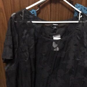 Sheer black blouse button up back